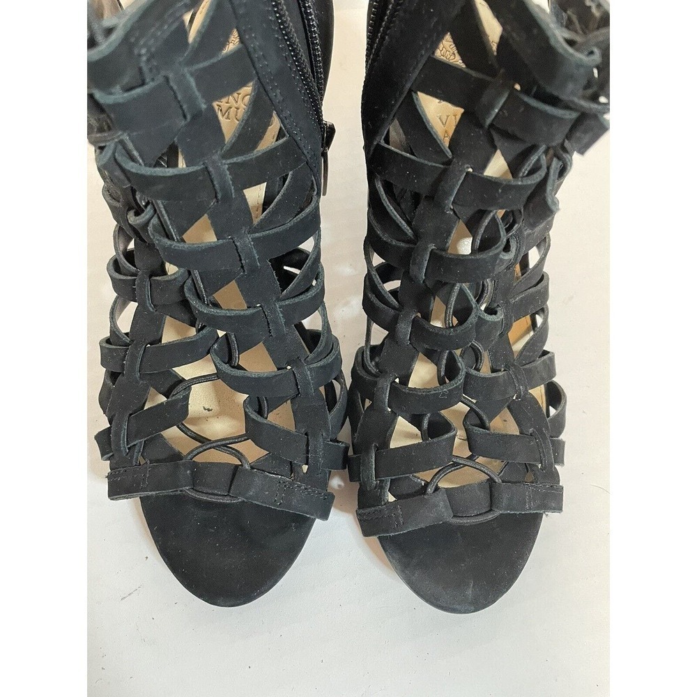 Vince Camuto Black Suede Lacy Cutout Heels Dressy Zip Closure Size 6 M